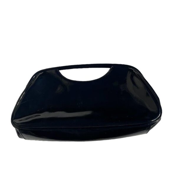 Vintage Vinyl Black Baguette Mini Handbag Clutch Purse - Picture 1 of 6